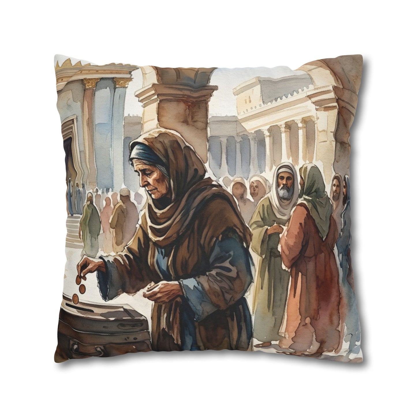 “Her Offering - The Widow's Mite at the Temple” - Pillowcase