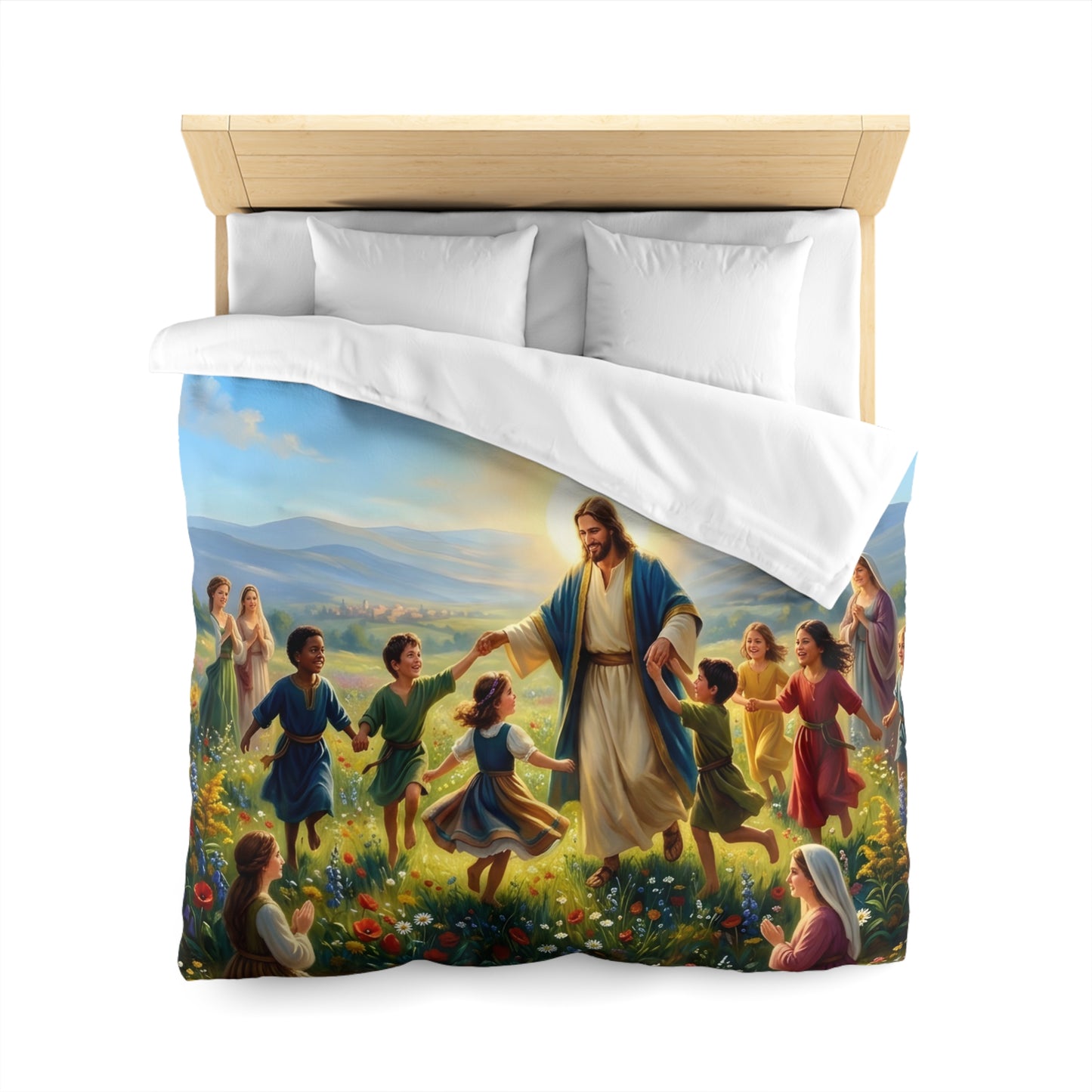 “Joy Overflowing - Children Dancing in the Meadow” - Duvet Cover