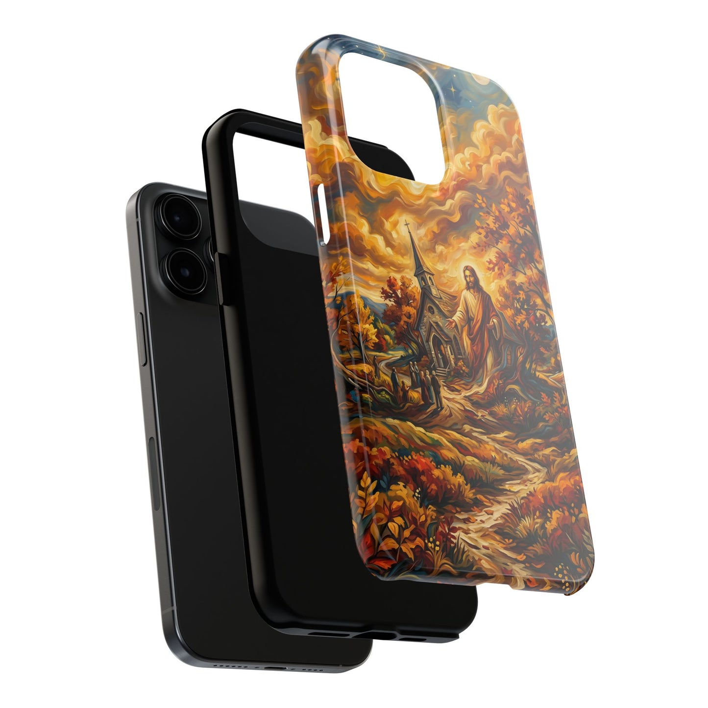“Abide With Me - Autumn Church at Sunset” - Phone Case