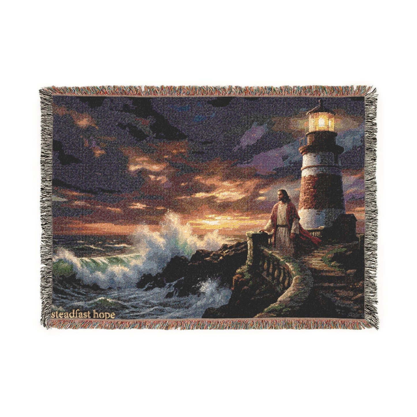 “Steadfast Hope - Lighthouse in the Storm” - Woven Blanket