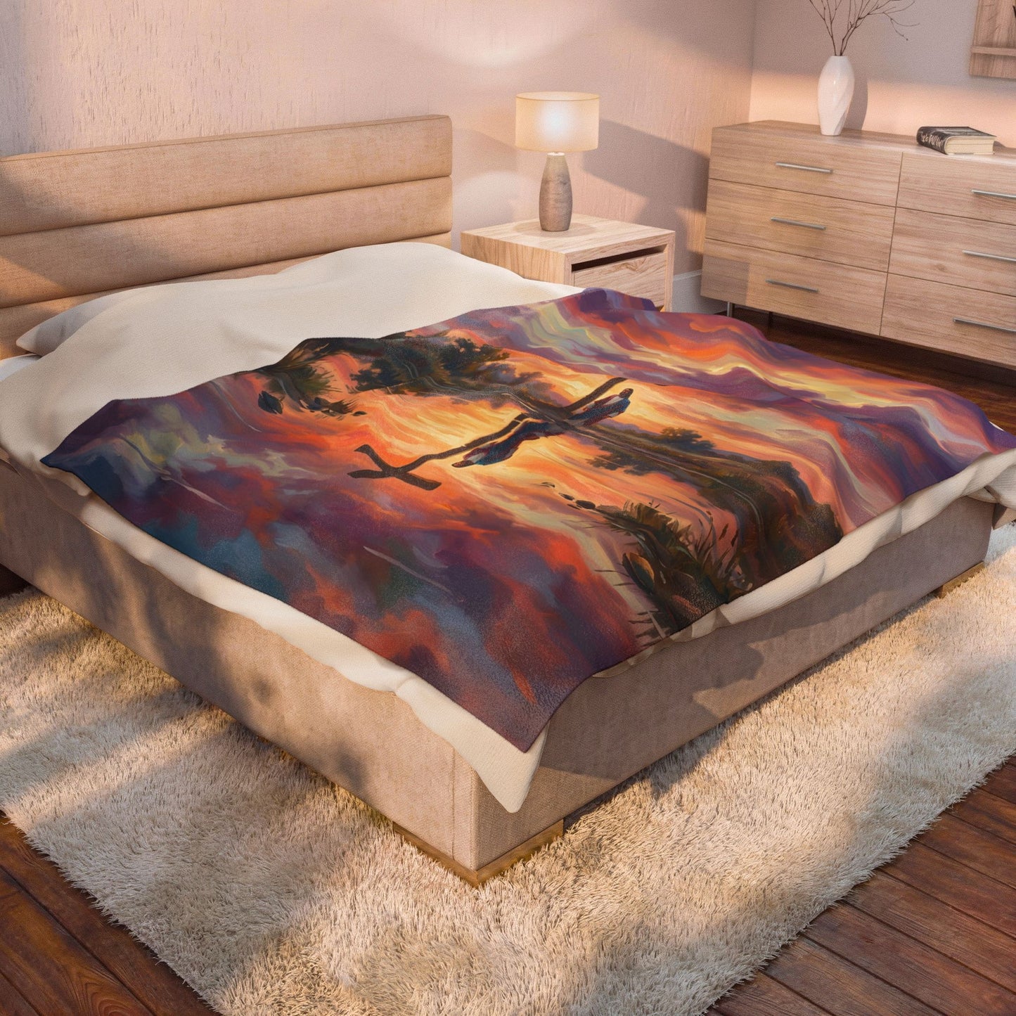 “Living Water - Cross Reflected at Dawn” - Plush Blanket