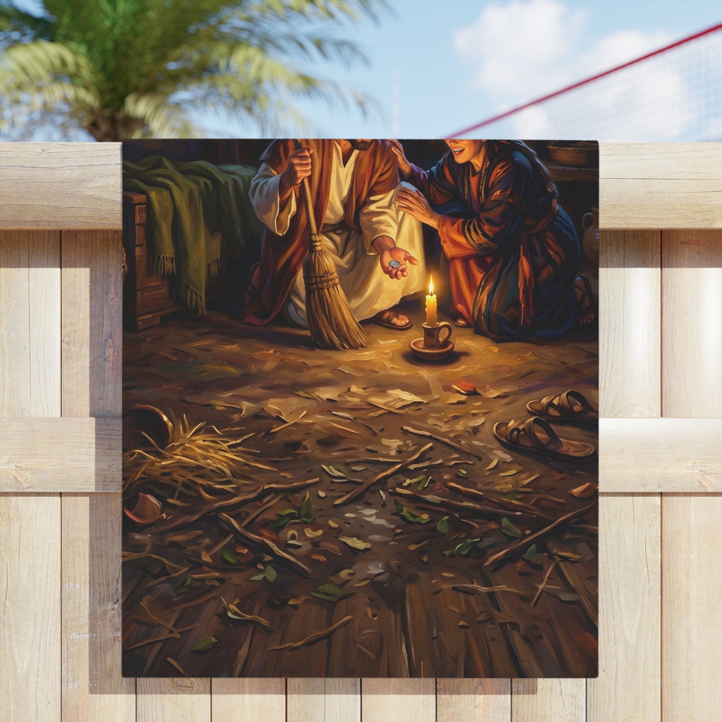 “Lost and Found - The Sweeping Woman of Luke 15” - Beach Towel