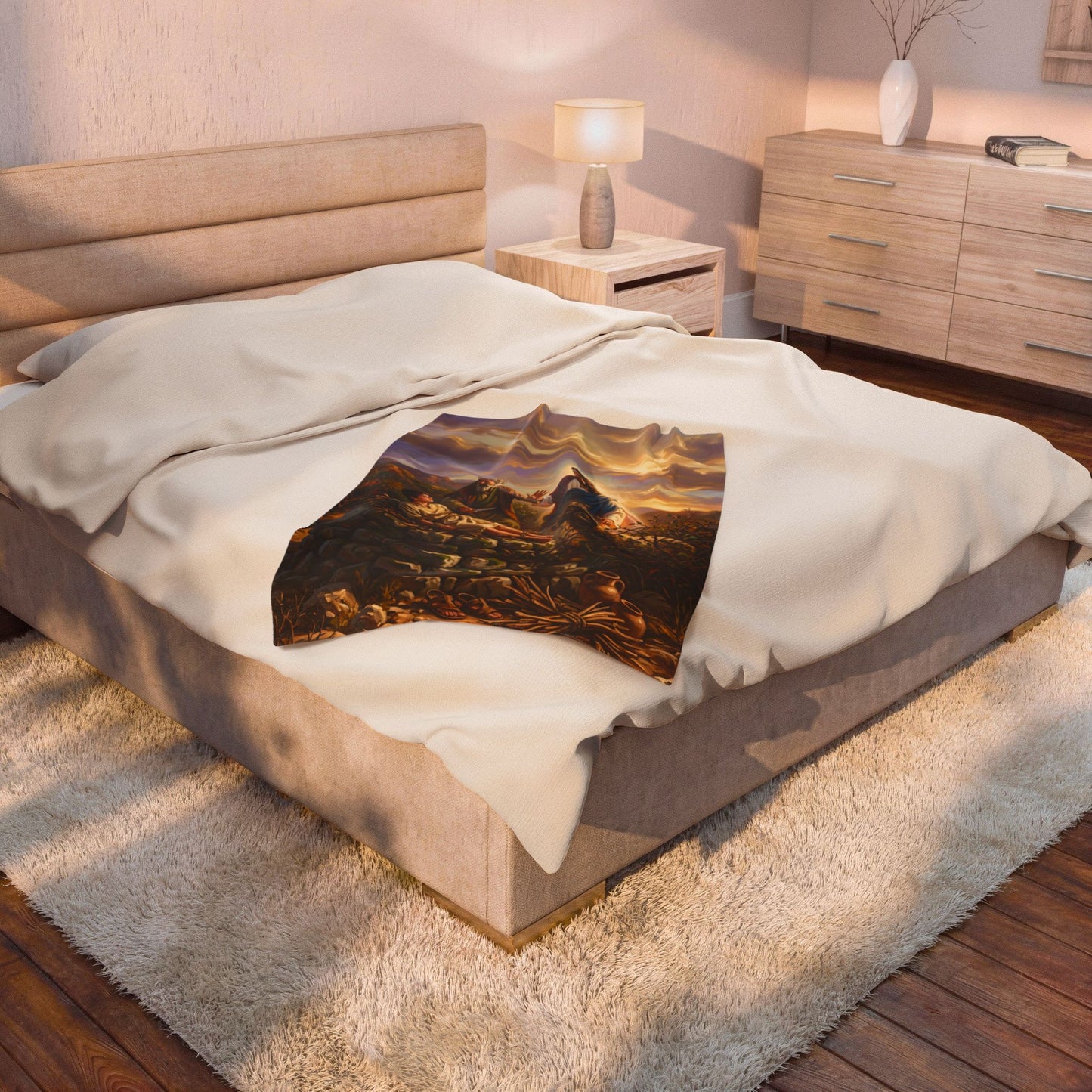 “The Lord Will Provide - Abraham and Isaac on Mount Moriah” - Plush Blanket