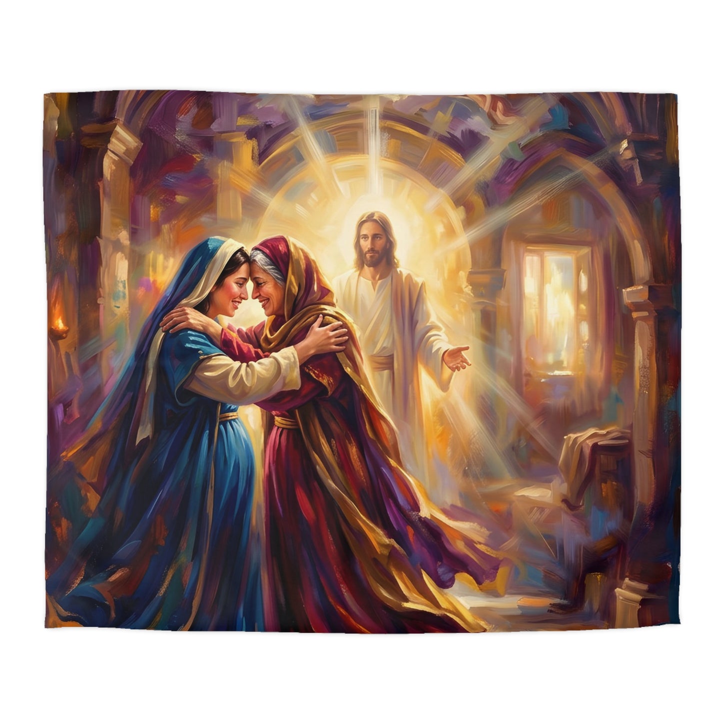 “Divine Embrace - Mary and Elizabeth's Joyful Meeting” - Duvet Cover