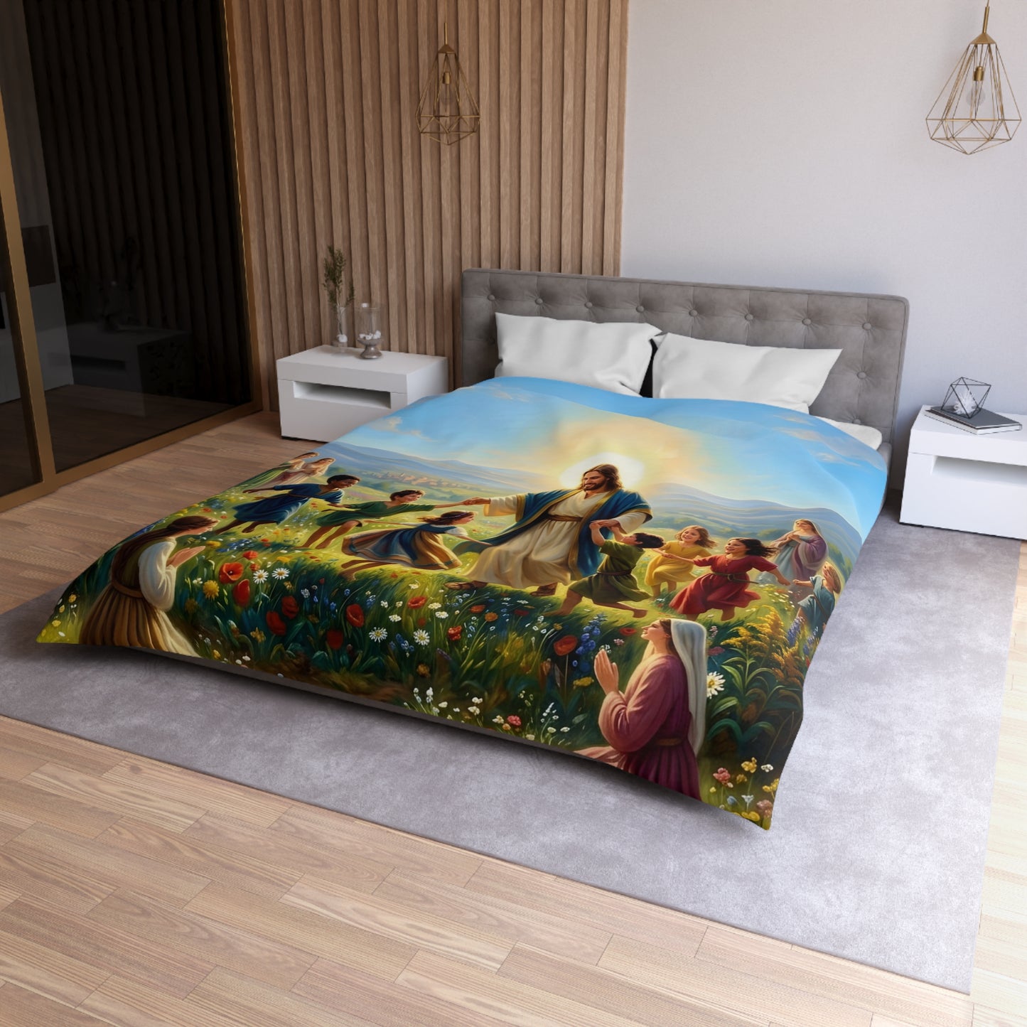“Joy Overflowing - Children Dancing in the Meadow” - Duvet Cover