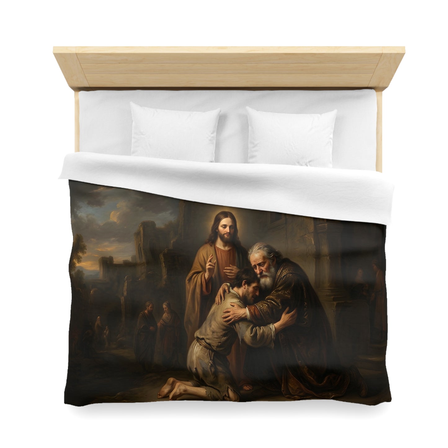 The prodigal son running toward his father - Duvet Cover