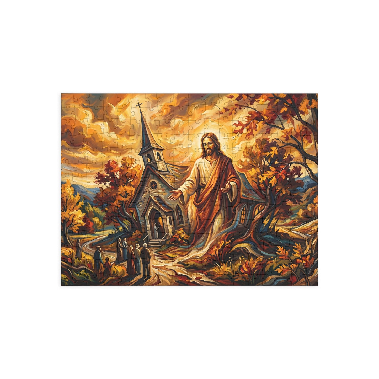 “Abide With Me - Autumn Church at Sunset” - Jigsaw Puzzle