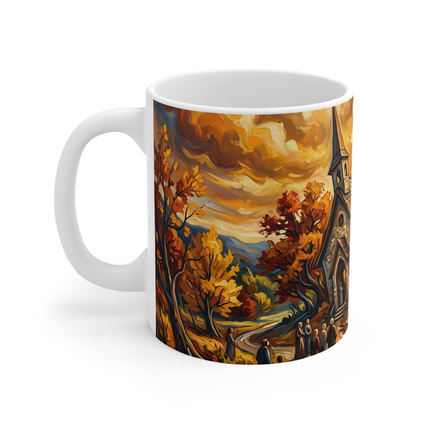 “Abide With Me - Autumn Church at Sunset” - Coffee Mug