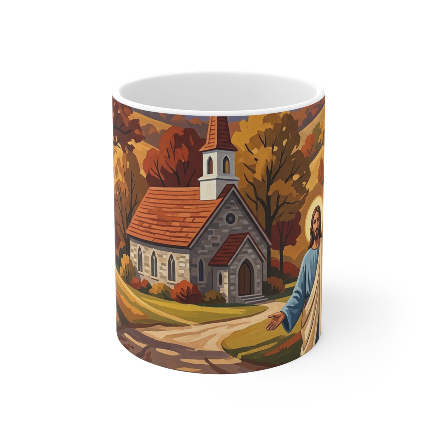 “Golden Harvest - Autumn Church in Tranquility” - Coffee Mug