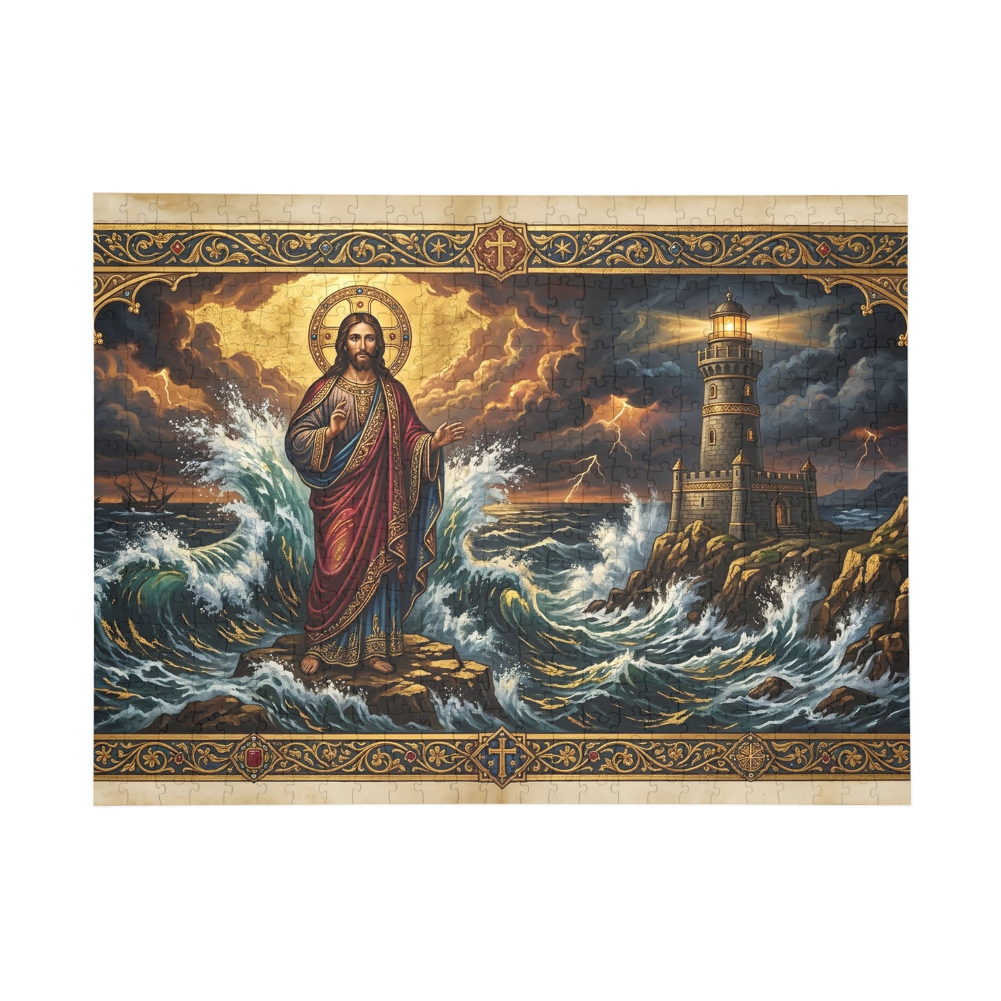 “Steadfast Hope - Lighthouse in the Storm” - Jigsaw Puzzle