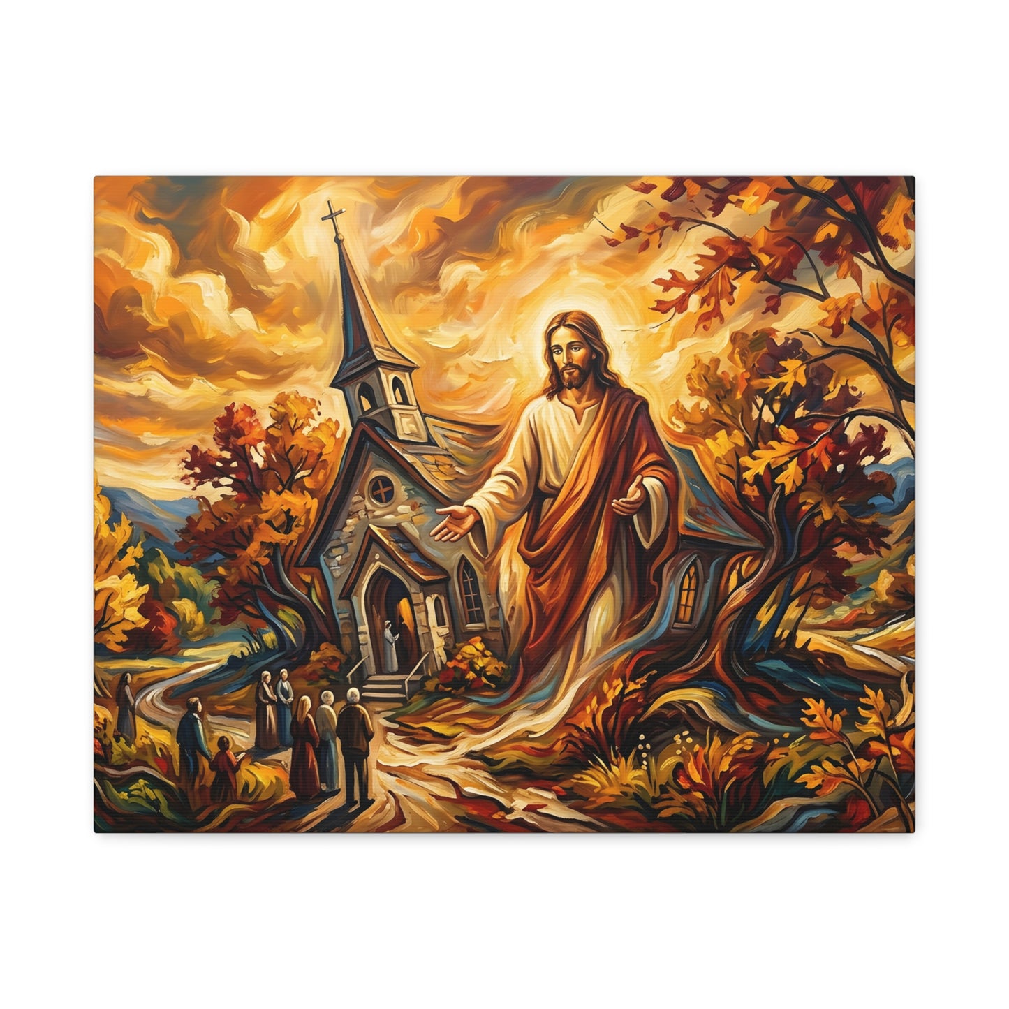 “Abide With Me - Autumn Church at Sunset” - Canvas Art