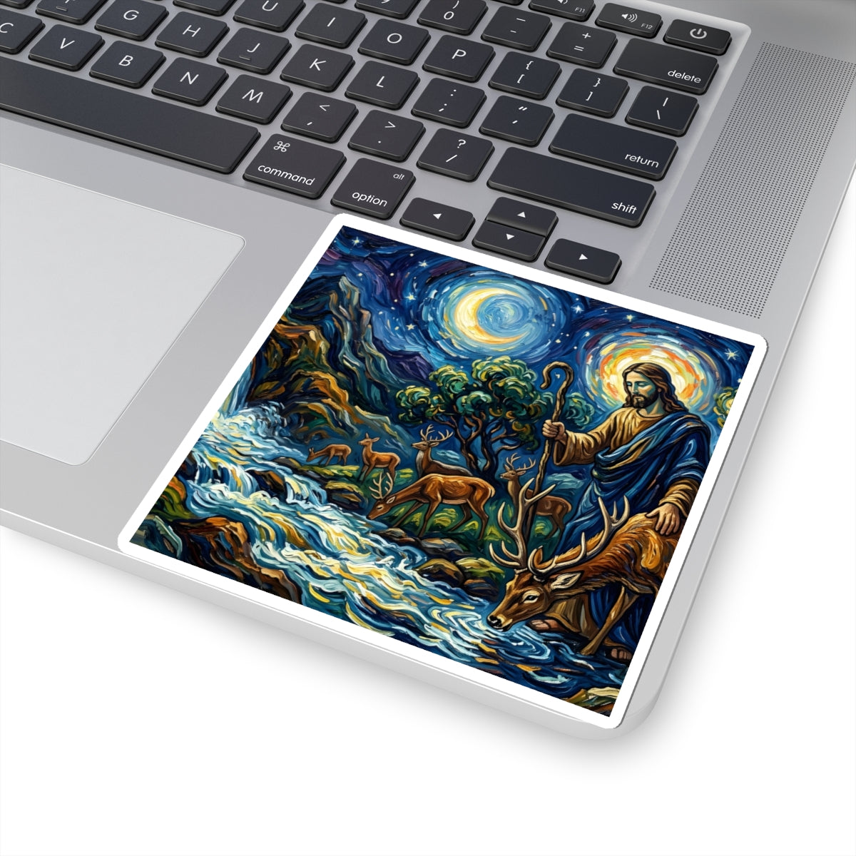 “Streams of Living Water - Deer at a Moonlit Waterfall” - Sticker