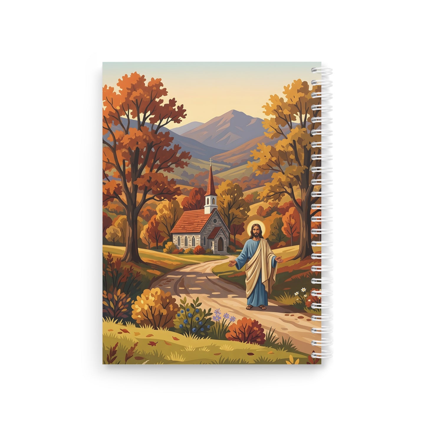 “Golden Harvest - Autumn Church in Tranquility” - Spiral Notebook