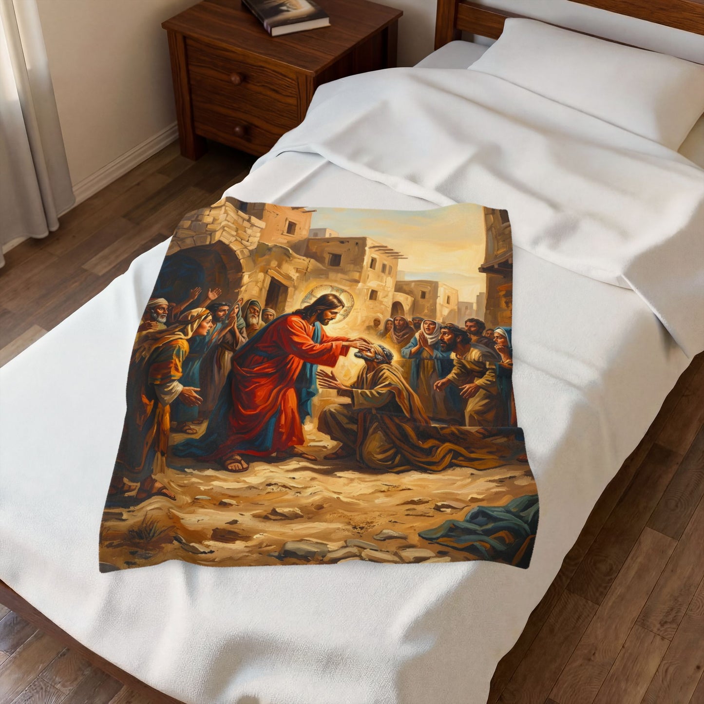 “He Opened My Eyes - Jesus Heals the Blind Man” - Plush Blanket