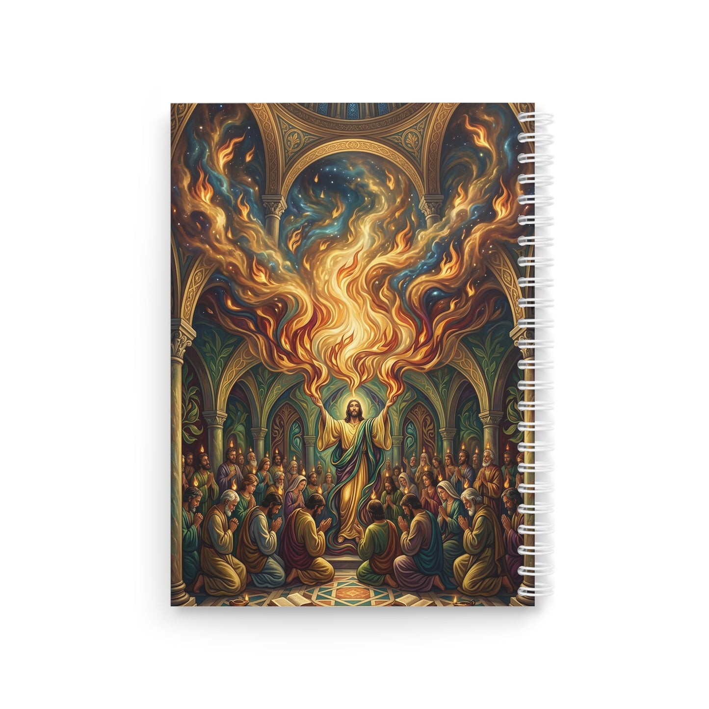 “Spirit Poured Out - Pentecost Flames Descending” - Spiral Notebook