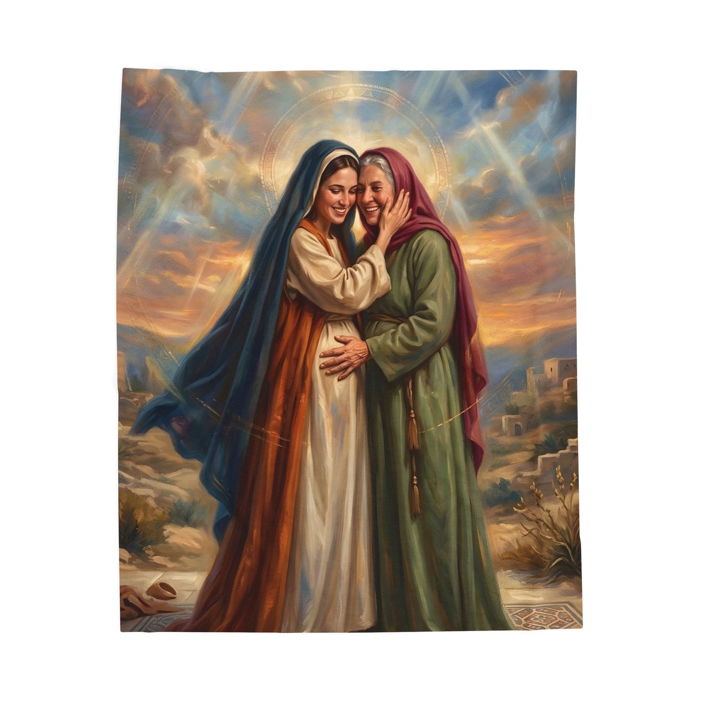 “Blessed Among Women - Mary and Elizabeth Embrace” - Plush Blanket