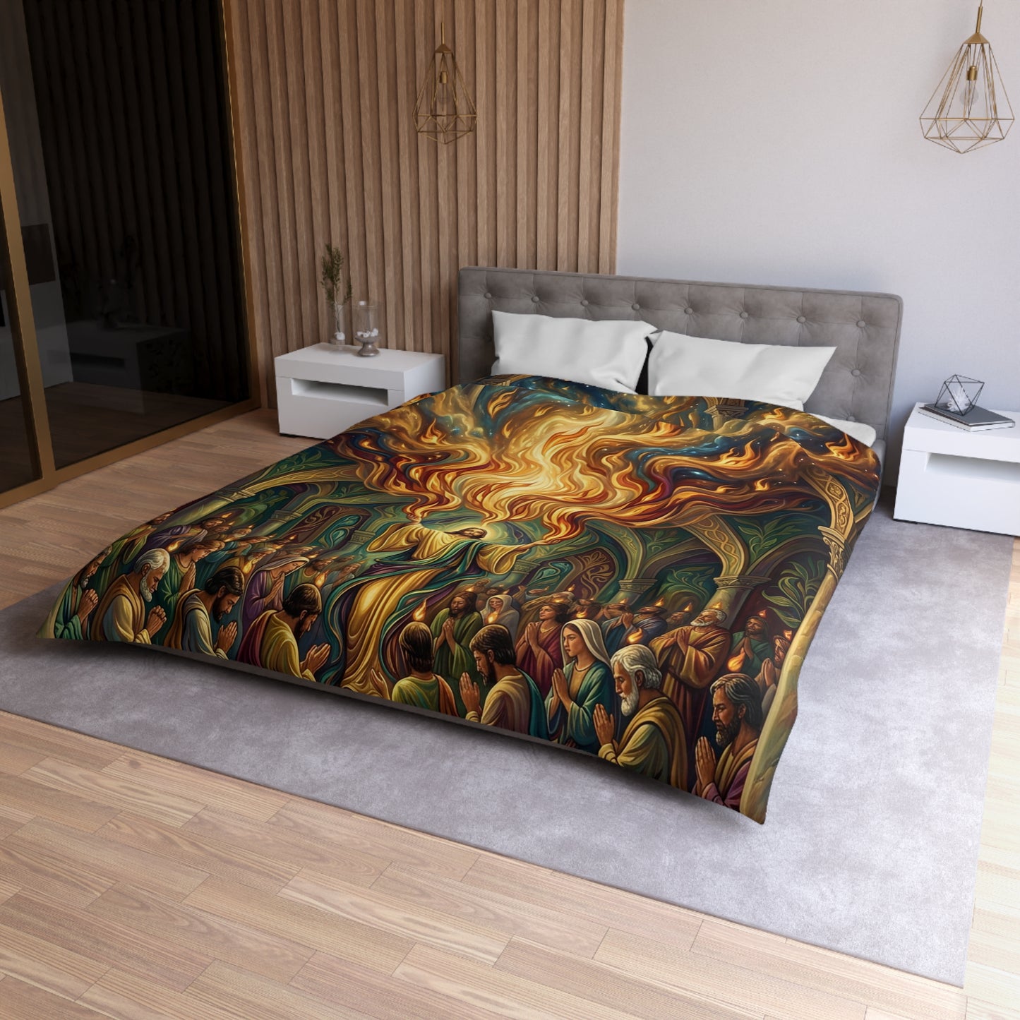 “Spirit Poured Out - Pentecost Flames Descending” - Duvet Cover