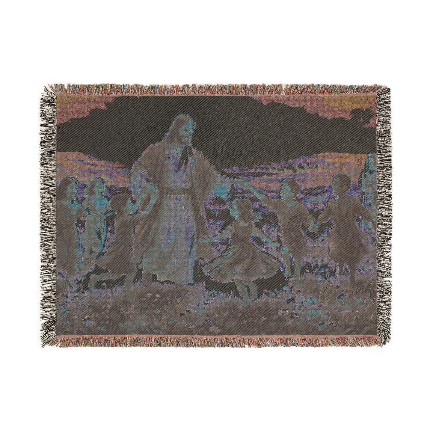 “Joy Overflowing - Children Dancing in the Meadow” - Woven Blanket