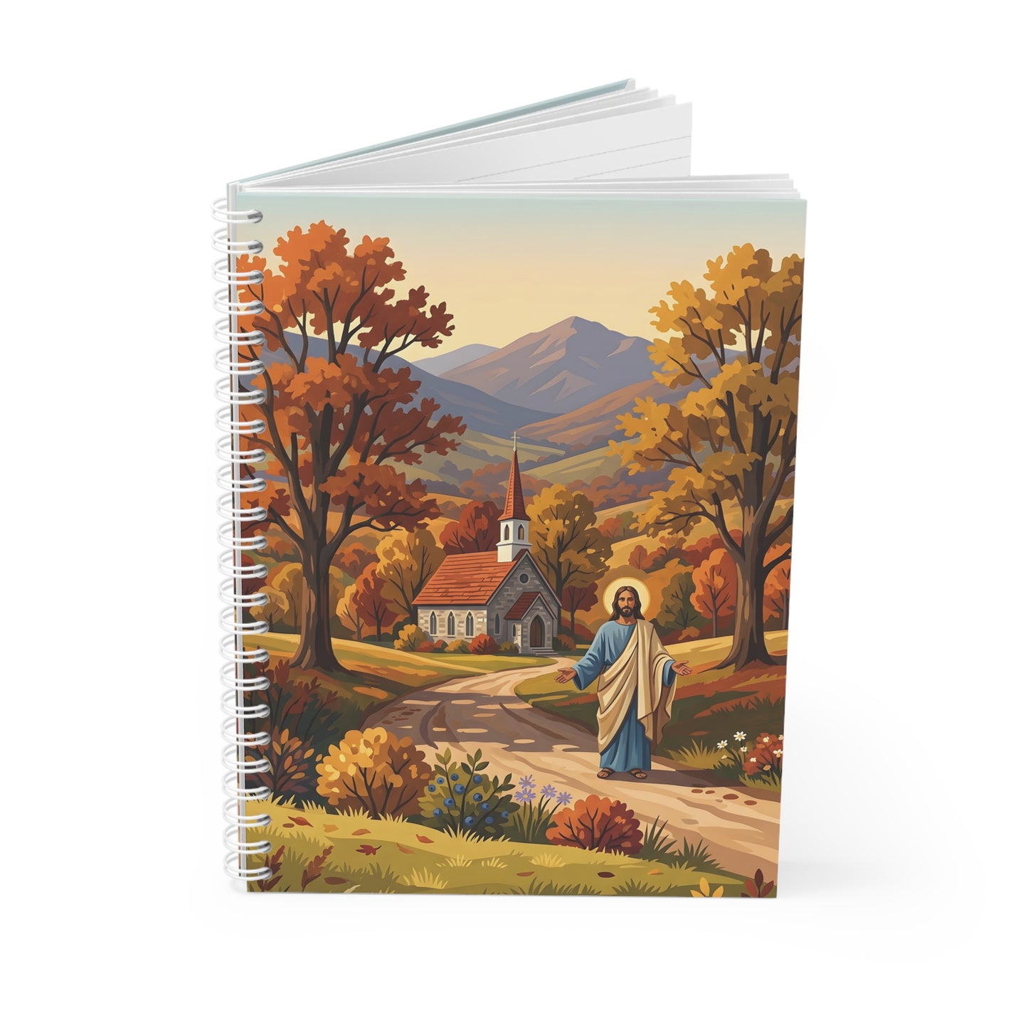 “Golden Harvest - Autumn Church in Tranquility” - Spiral Notebook