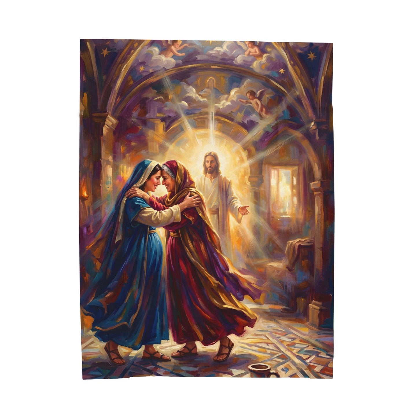 “Divine Embrace - Mary and Elizabeth's Joyful Meeting” - Plush Blanket