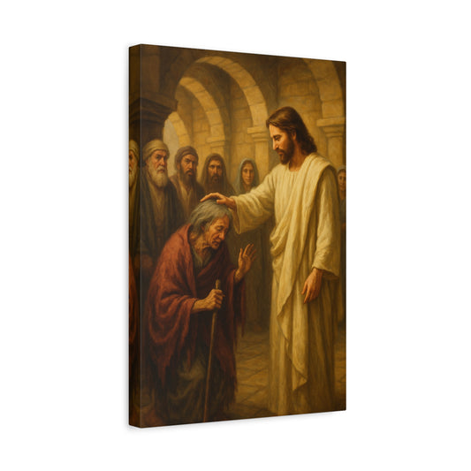 “Jesus Heals the Woman Bent for 18 Years – Luke 13:10–17” - Canvas Art