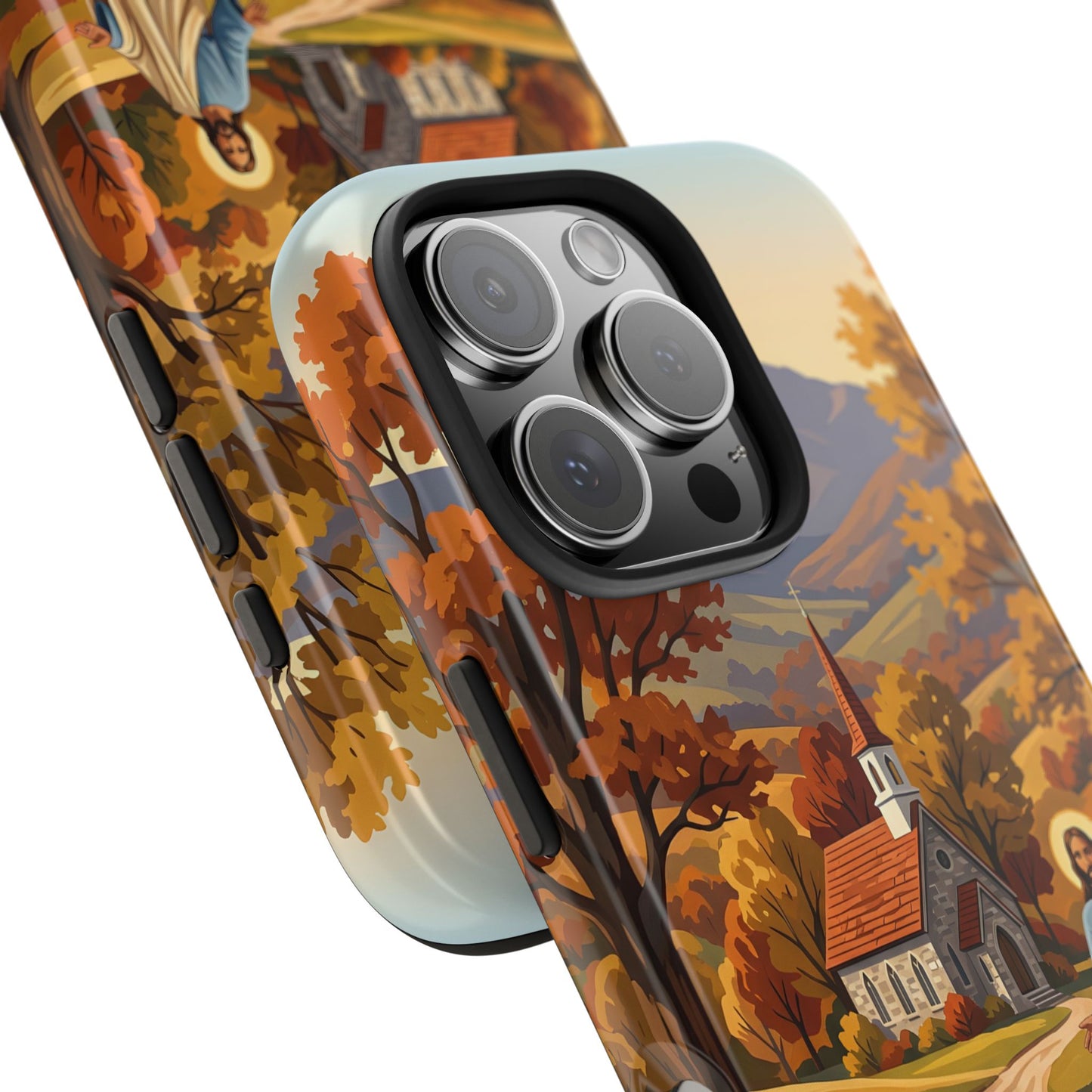 “Golden Harvest - Autumn Church in Tranquility” - Phone Case