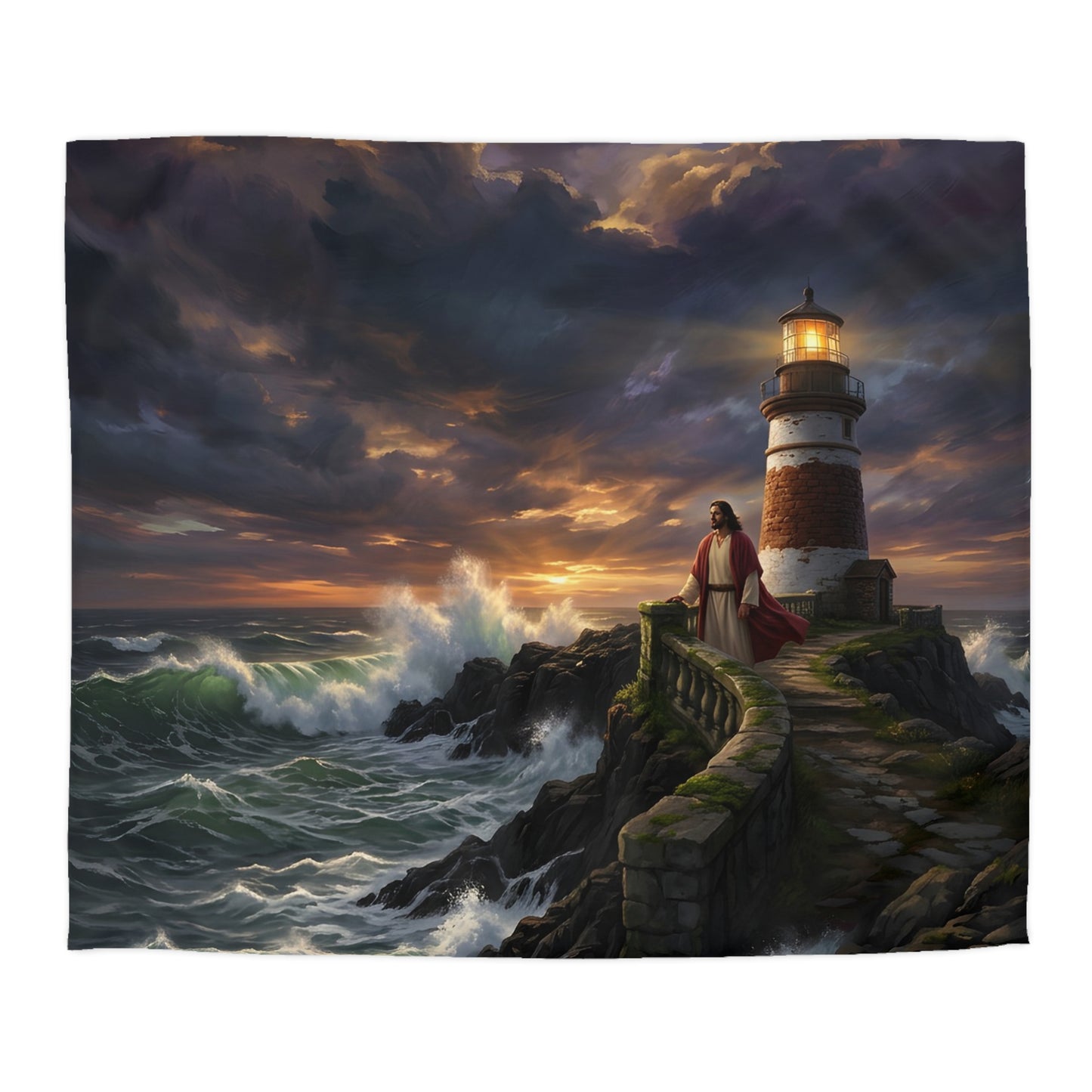 “Steadfast Hope - Lighthouse in the Storm” - Duvet Cover