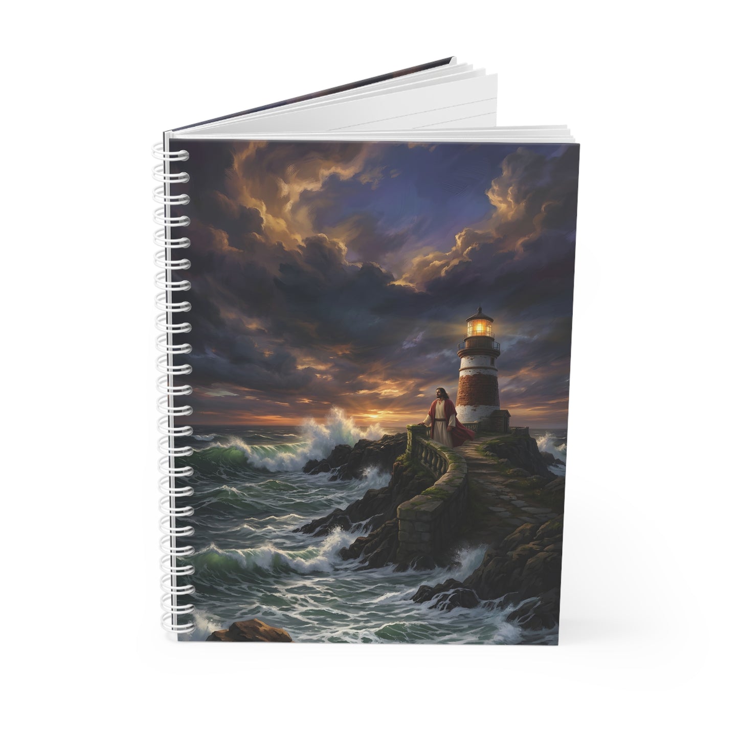 “Steadfast Hope - Lighthouse in the Storm” - Spiral Notebook