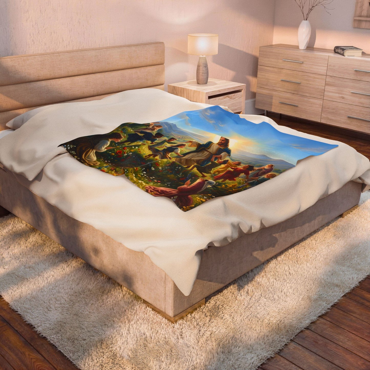 “Joy Overflowing - Children Dancing in the Meadow” - Plush Blanket