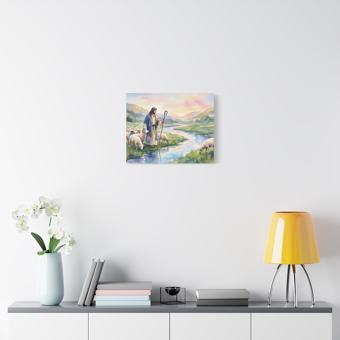 “Still Waters - Shepherd Leads His Flock” - Canvas Art
