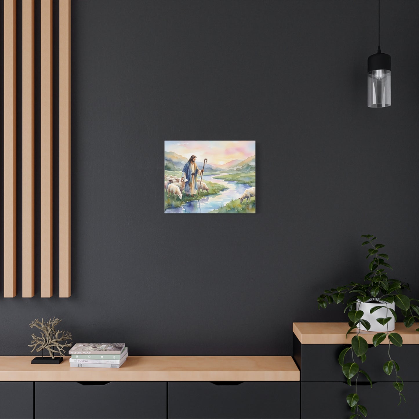 “Still Waters - Shepherd Leads His Flock” - Canvas Art