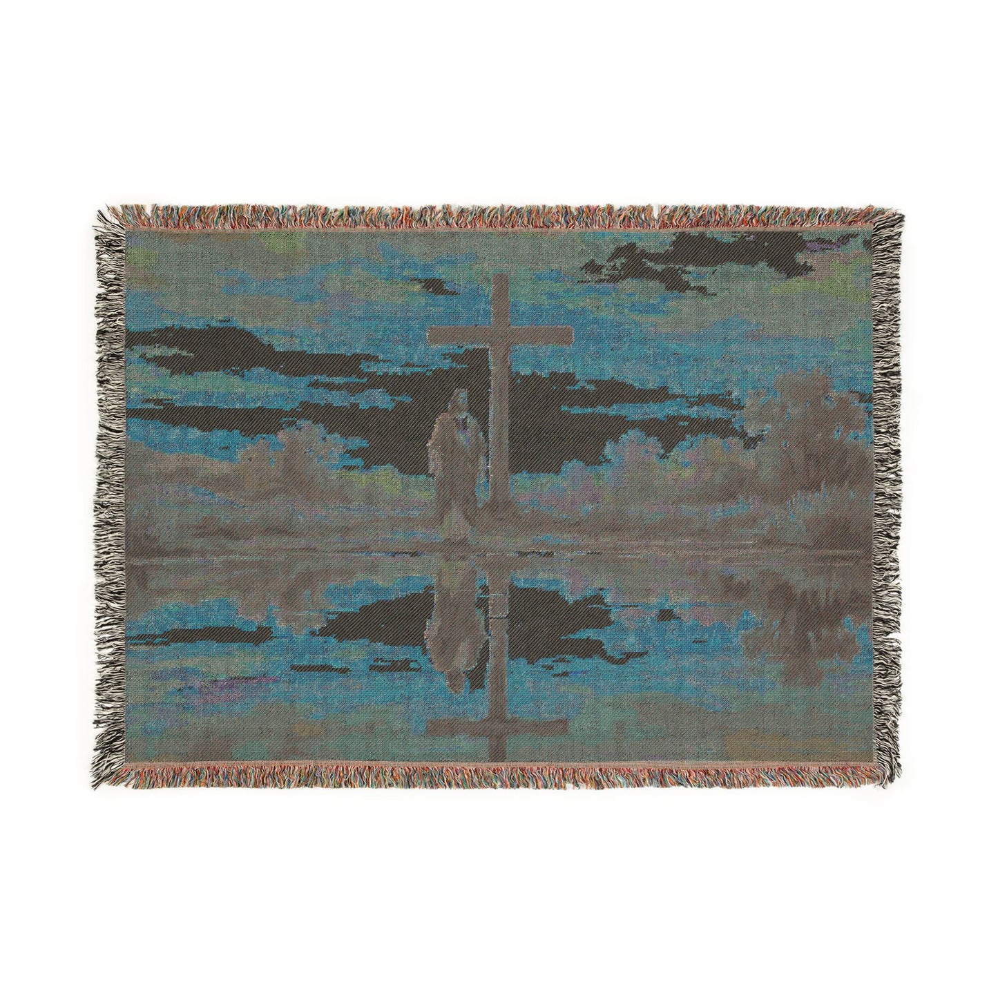 “Living Water - Cross Reflected at Dawn” - Woven Blanket
