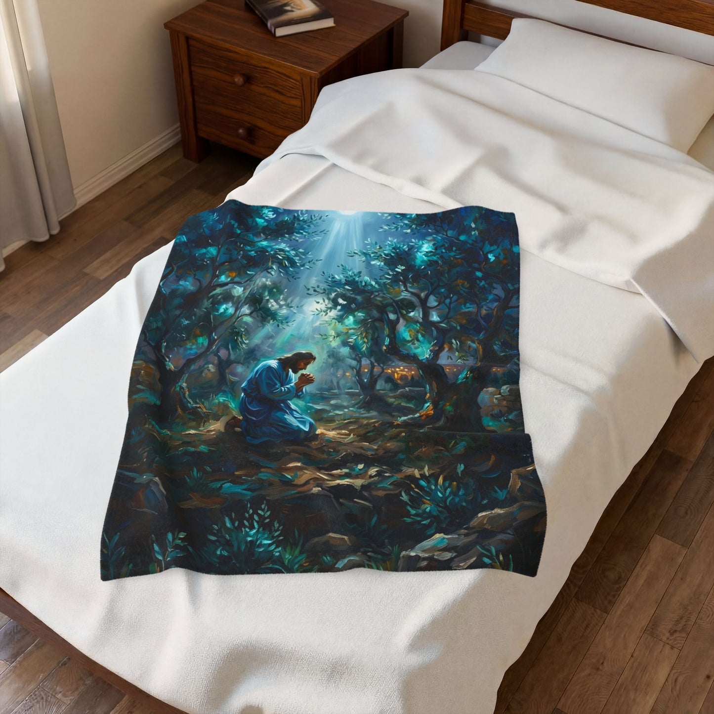 “Thy Will Be Done - Gethsemane Moonlight Prayer” - Plush Blanket