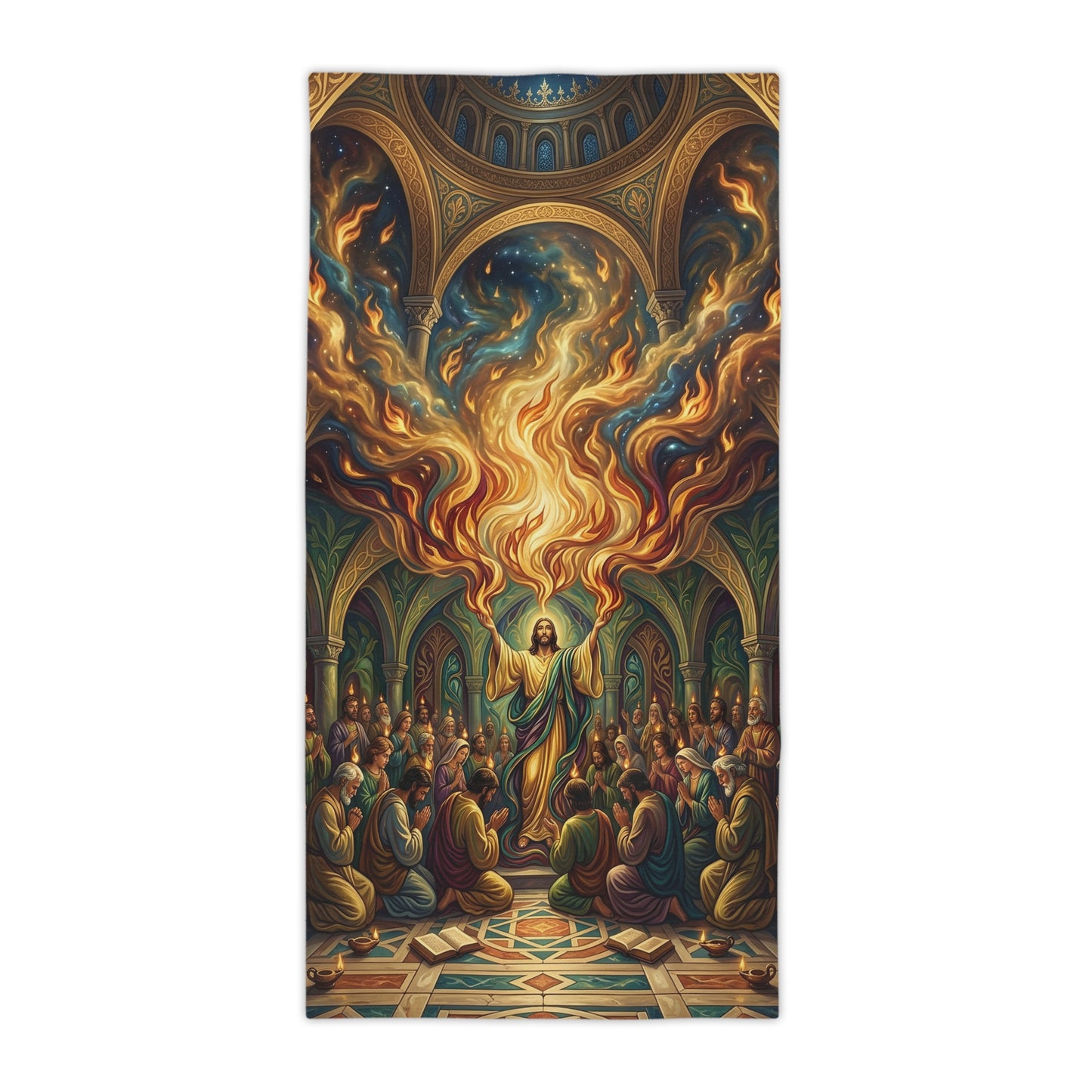 “Spirit Poured Out - Pentecost Flames Descending” - Beach Towel