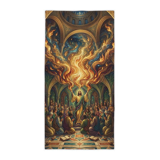 “Spirit Poured Out - Pentecost Flames Descending” - Beach Towel