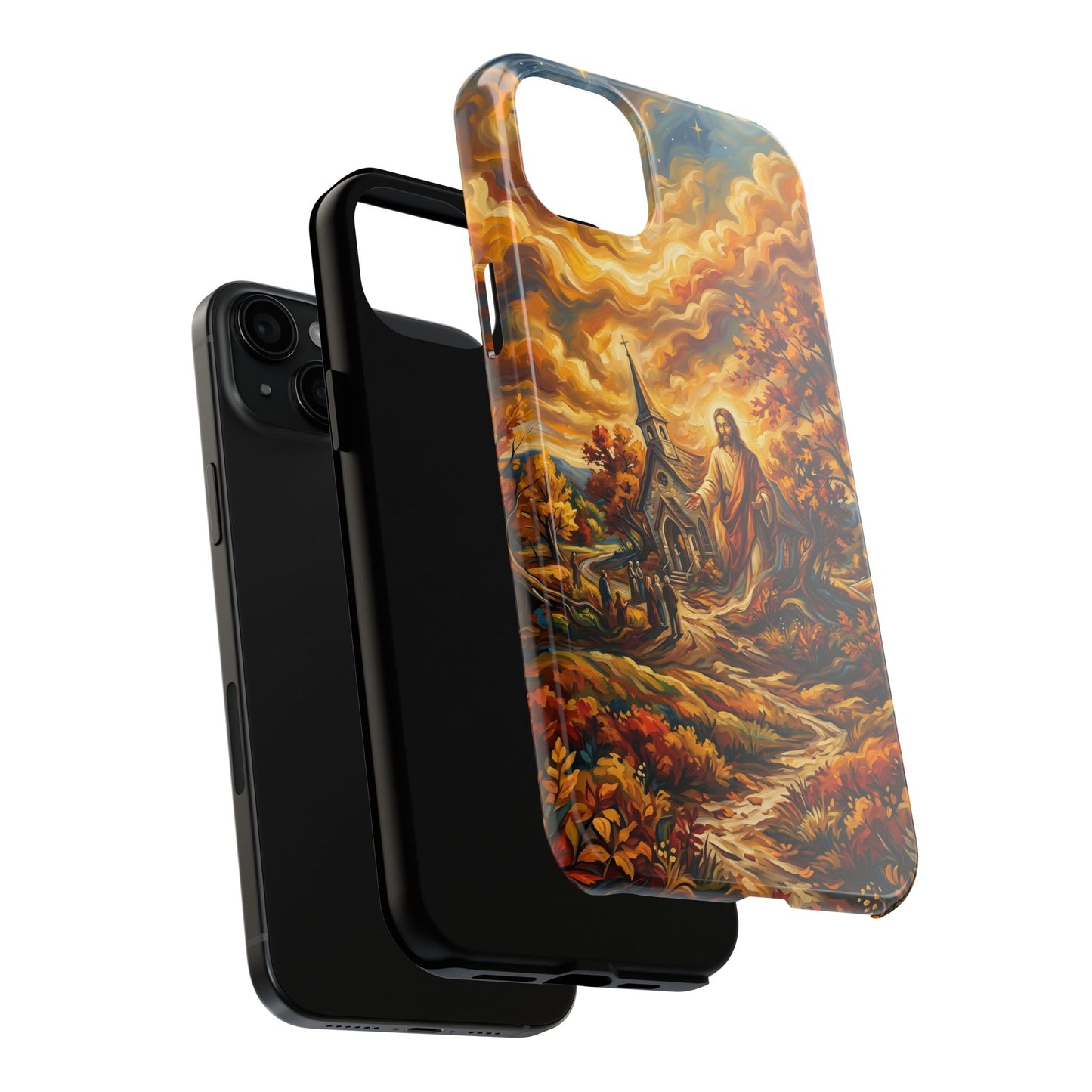 “Abide With Me - Autumn Church at Sunset” - Phone Case