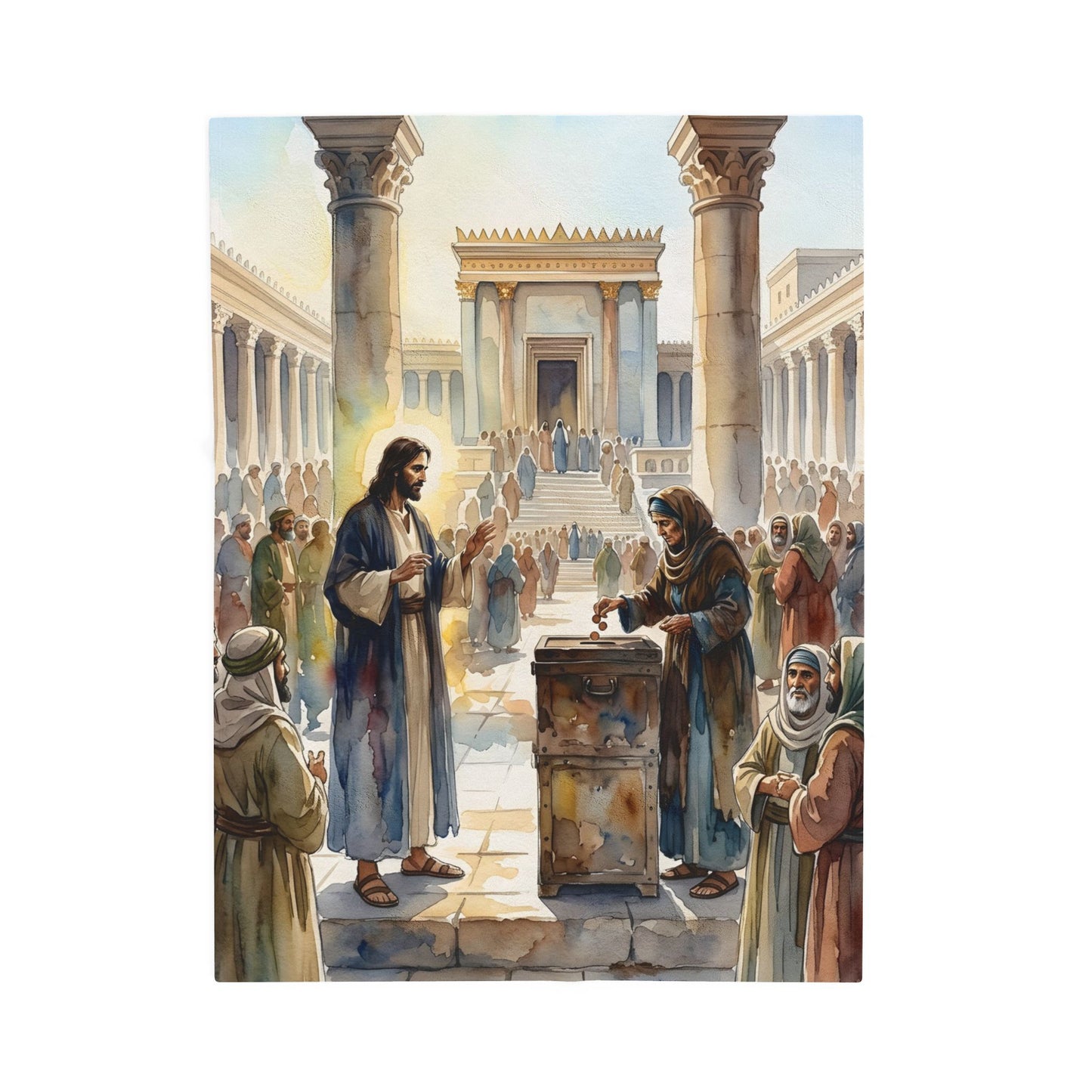 “Her Offering - The Widow's Mite at the Temple” - Plush Blanket