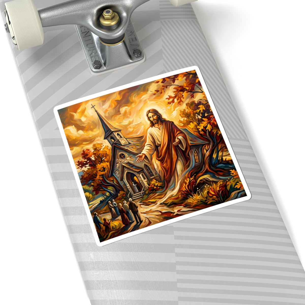 “Abide With Me - Autumn Church at Sunset” - Sticker