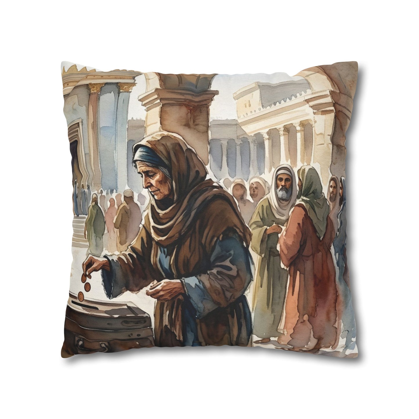 “Her Offering - The Widow's Mite at the Temple” - Pillowcase