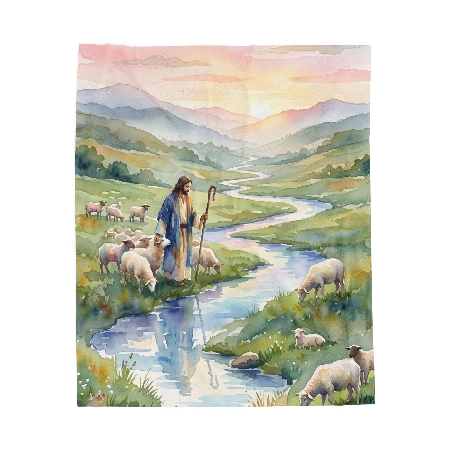 “Still Waters - Shepherd Leads His Flock” - Plush Blanket