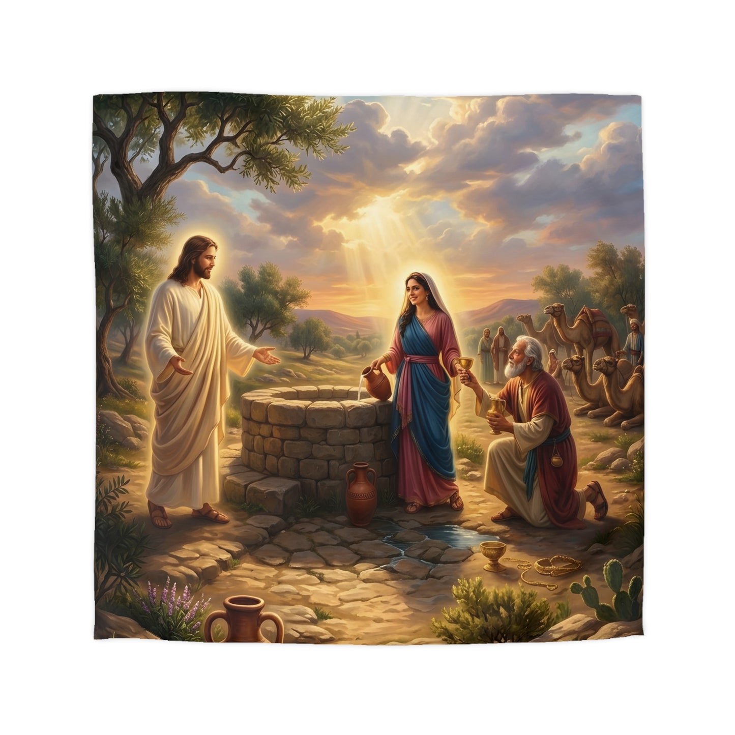 “Providence Unveiled - Rebekah at the Well” - Duvet Cover
