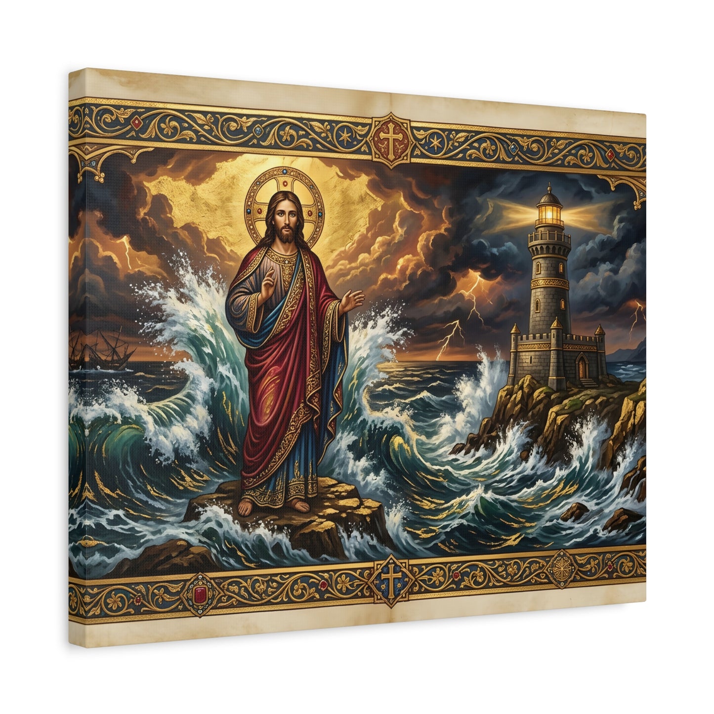 “Steadfast Hope - Lighthouse in the Storm” - Canvas Art