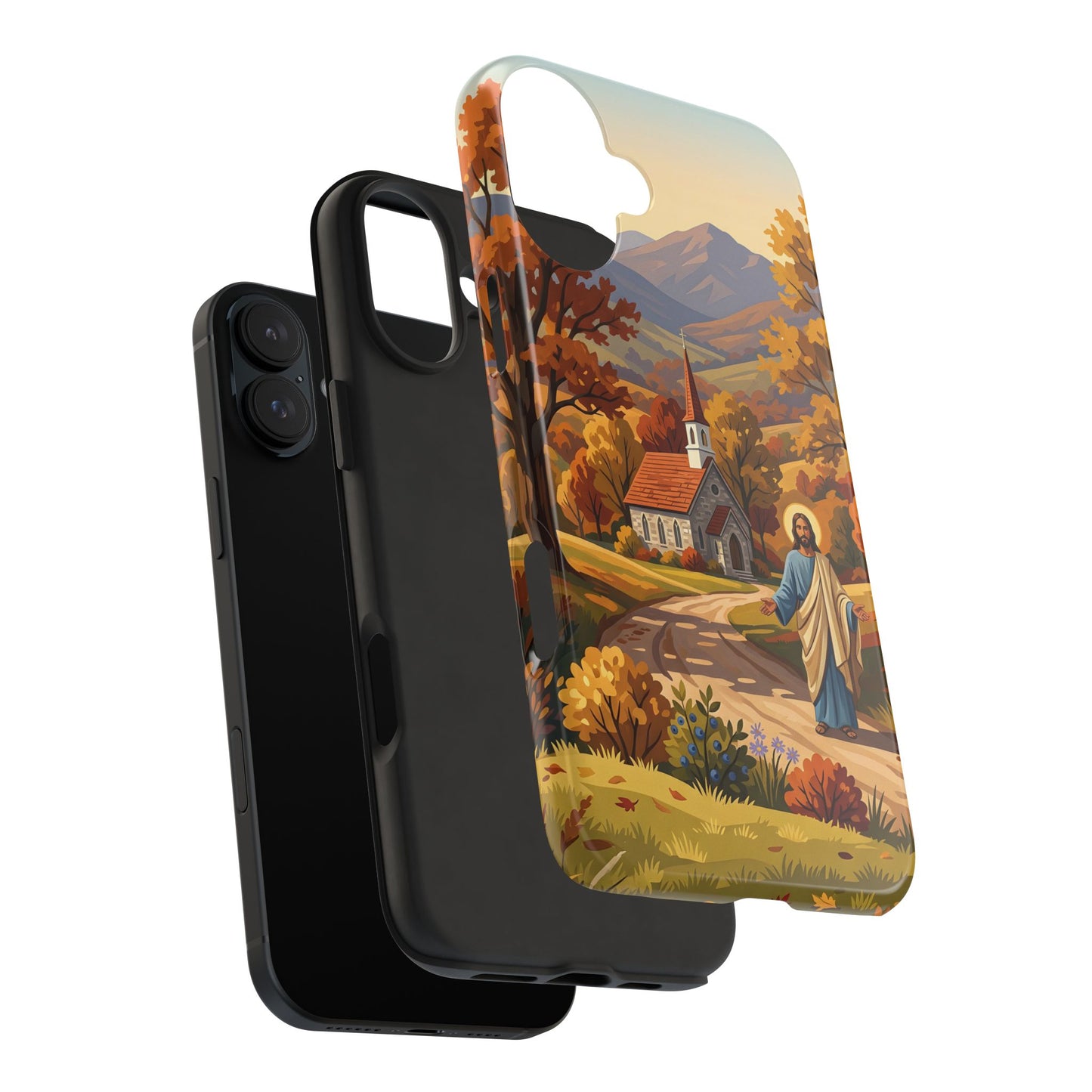 “Golden Harvest - Autumn Church in Tranquility” - Phone Case