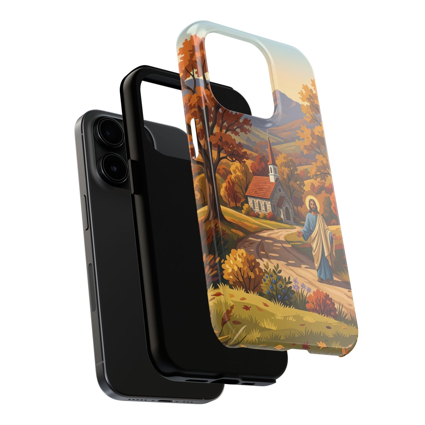 “Golden Harvest - Autumn Church in Tranquility” - Phone Case
