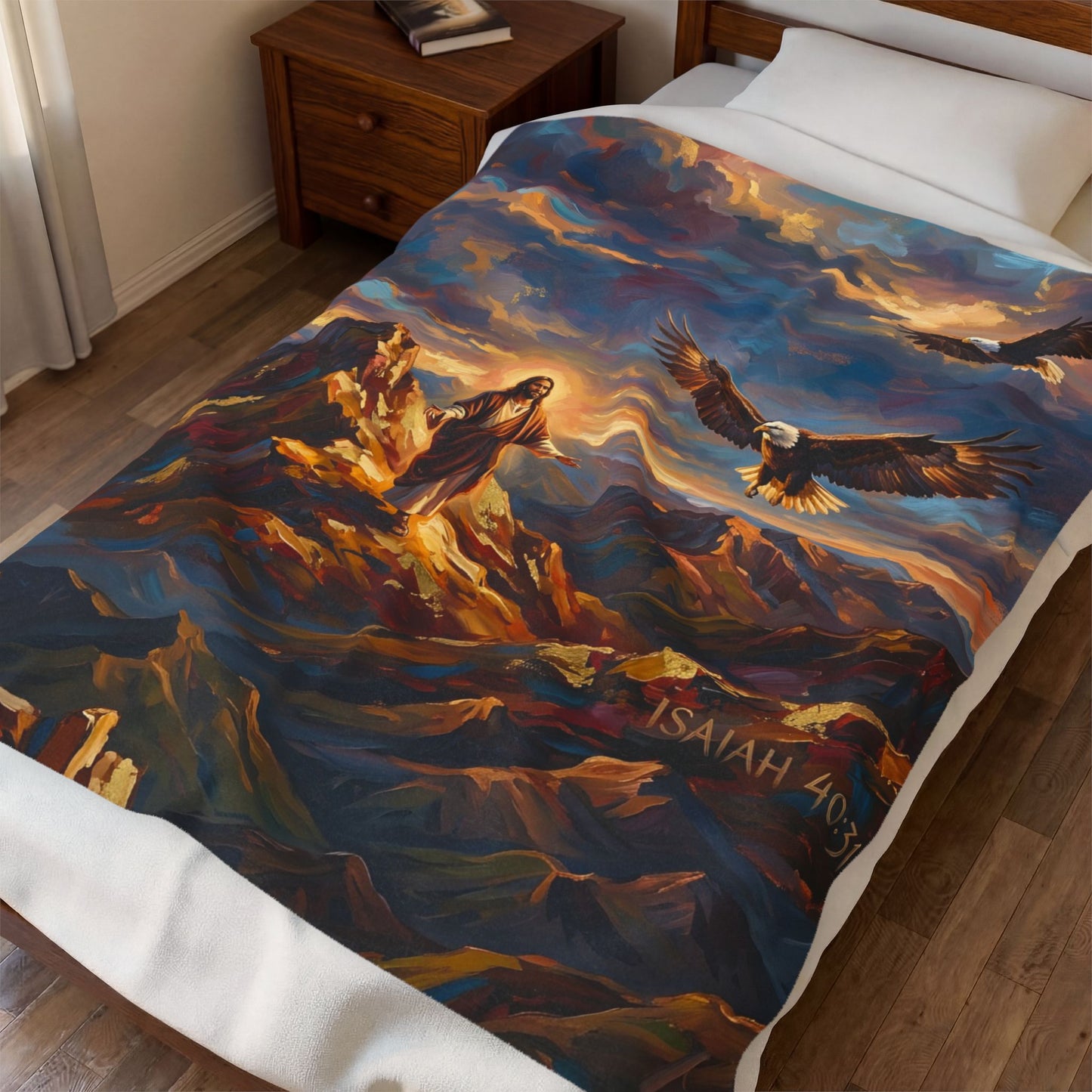“Soaring Like Eagles - Hope in the Lord Over Mountain Peaks” - Plush Blanket
