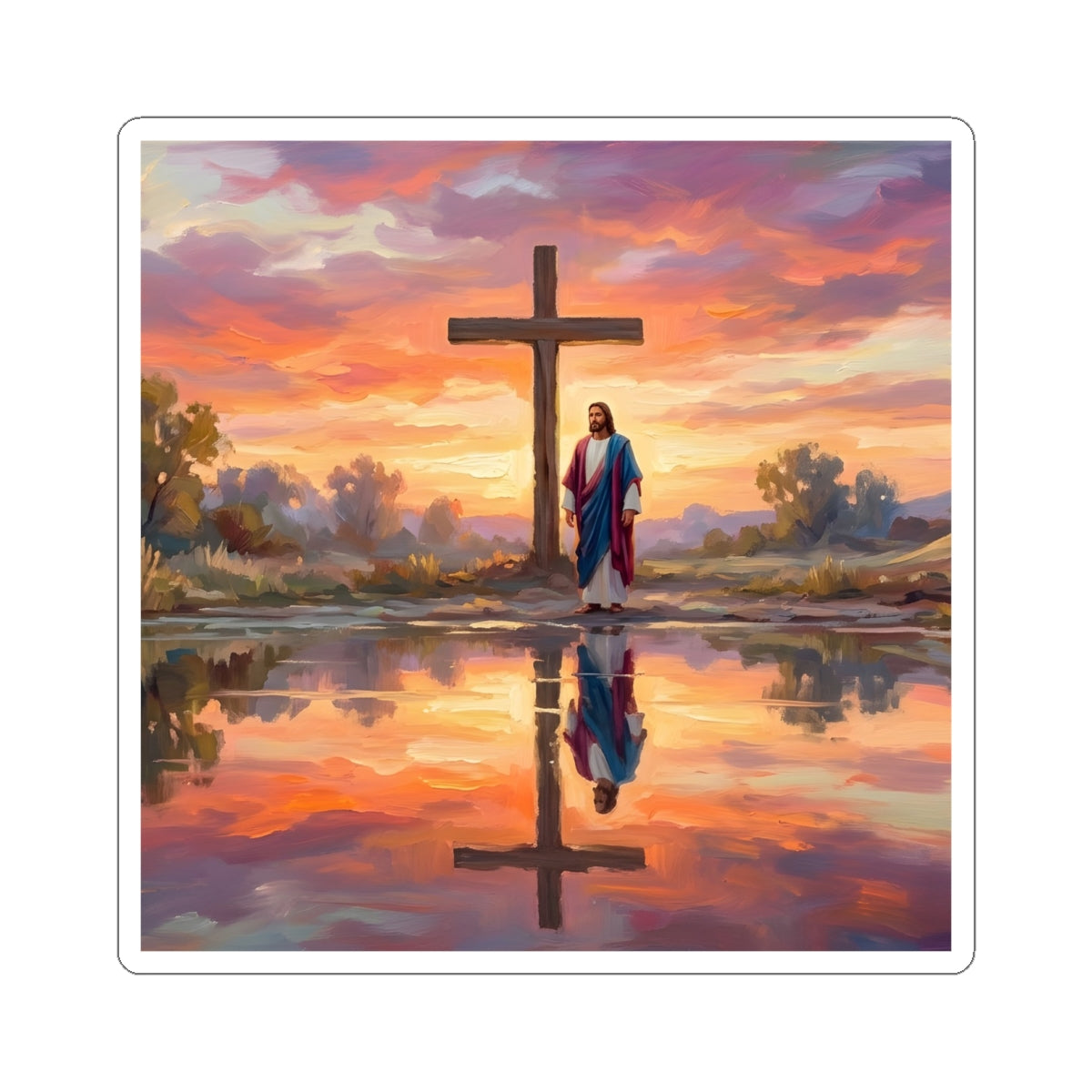 “Living Water - Cross Reflected at Dawn” - Sticker