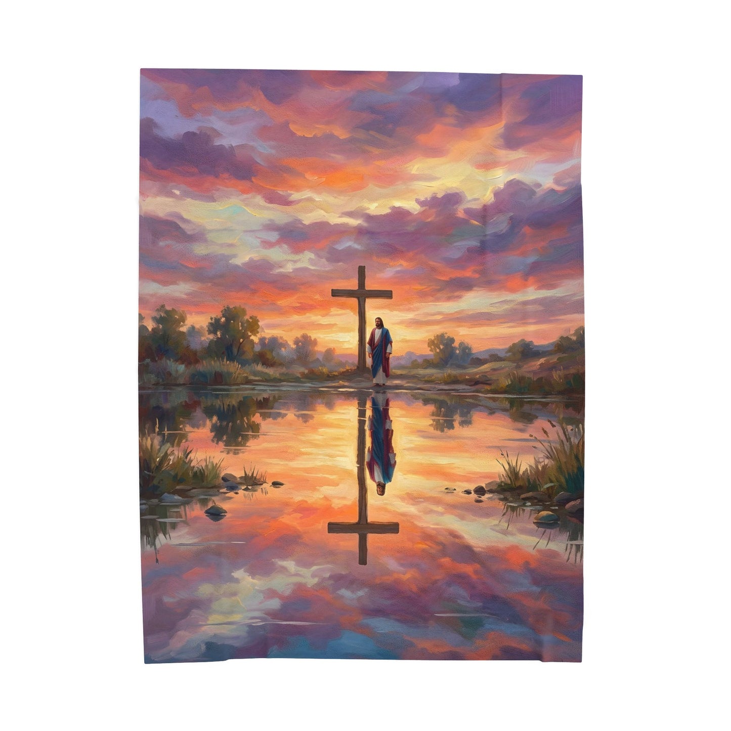 “Living Water - Cross Reflected at Dawn” - Plush Blanket