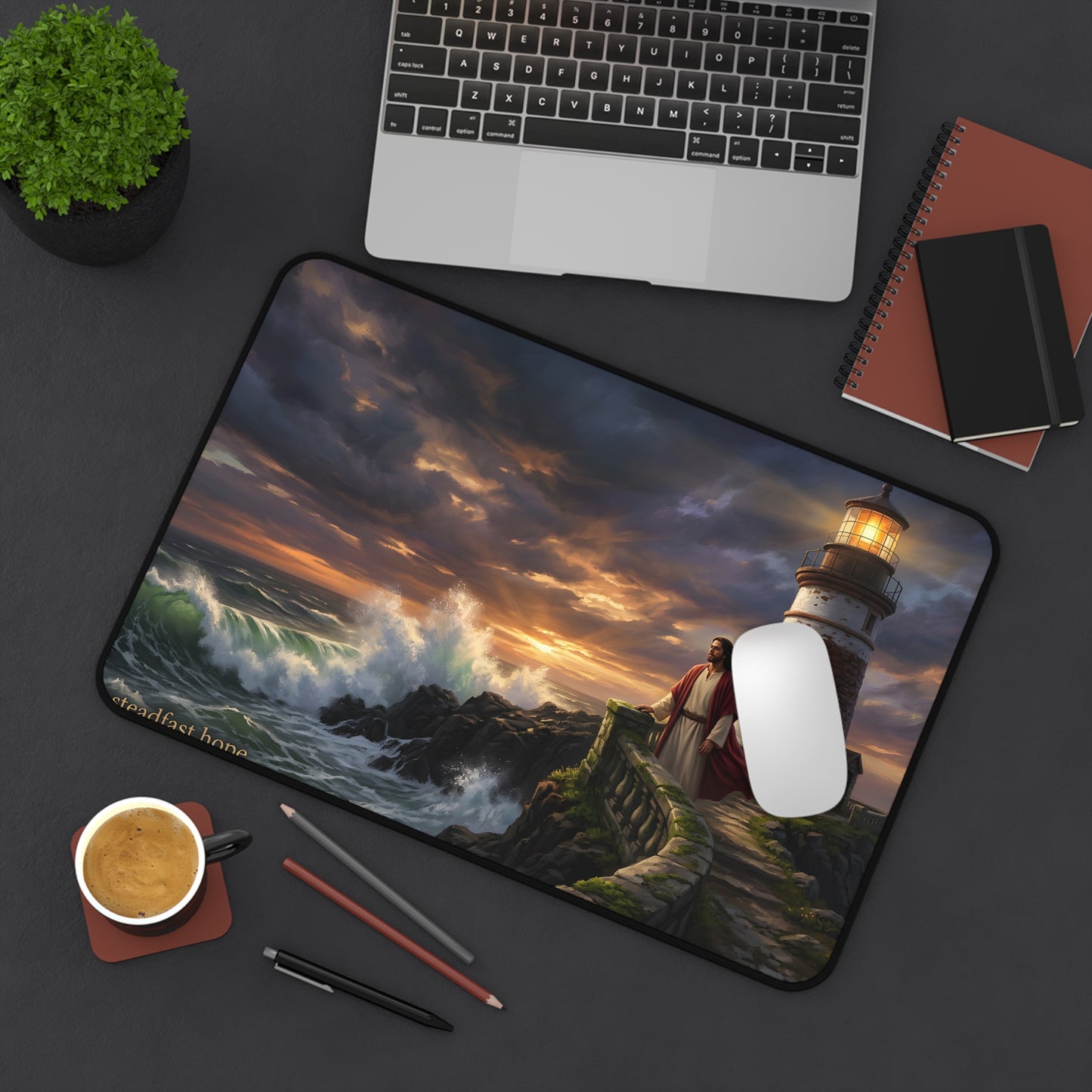 “Steadfast Hope - Lighthouse in the Storm” - Desk Mat