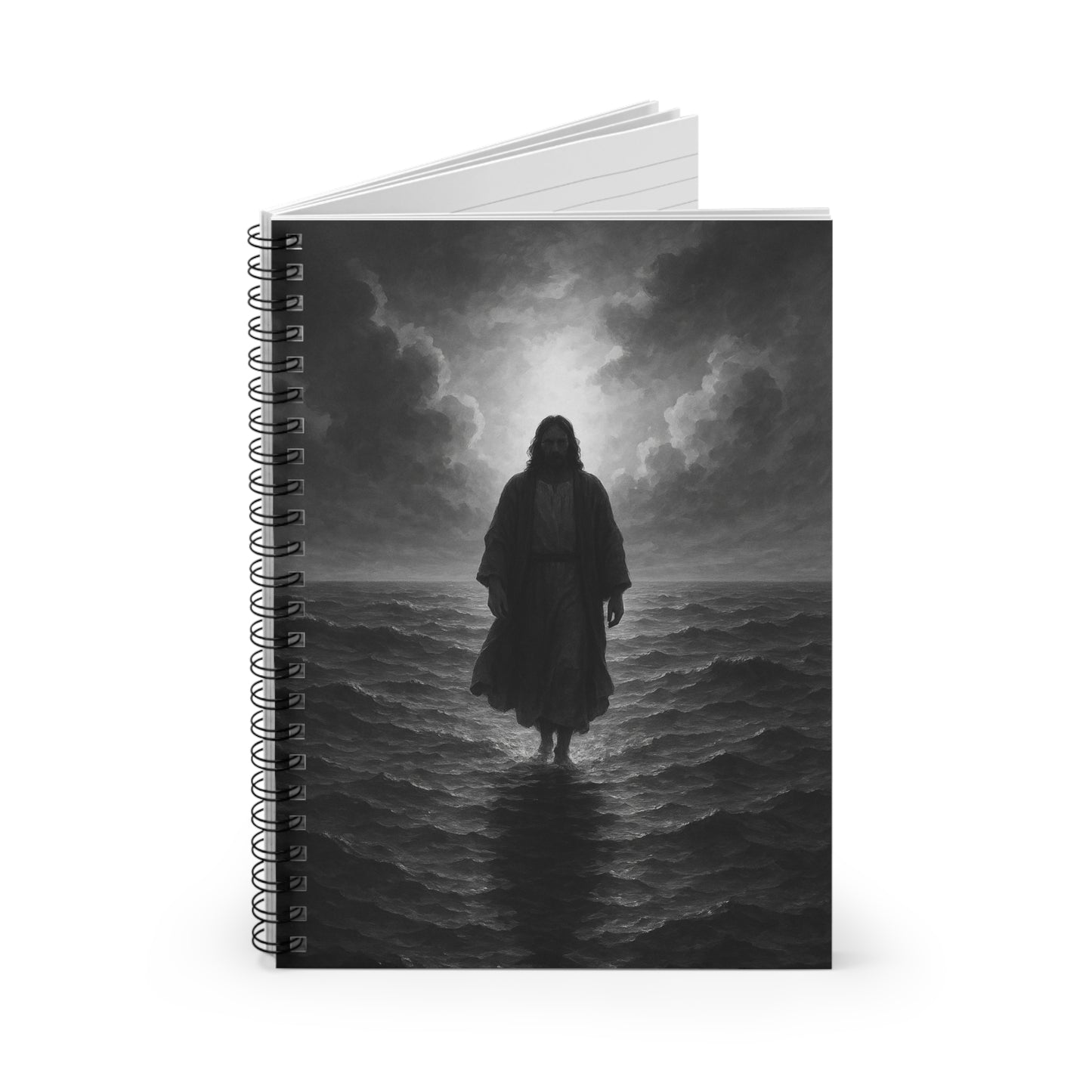 Spiritual Spiral Notebook - Jesus Walking on Water, Inspirational Journal, Gift for Faith, Religious Stationery, Christian Writing