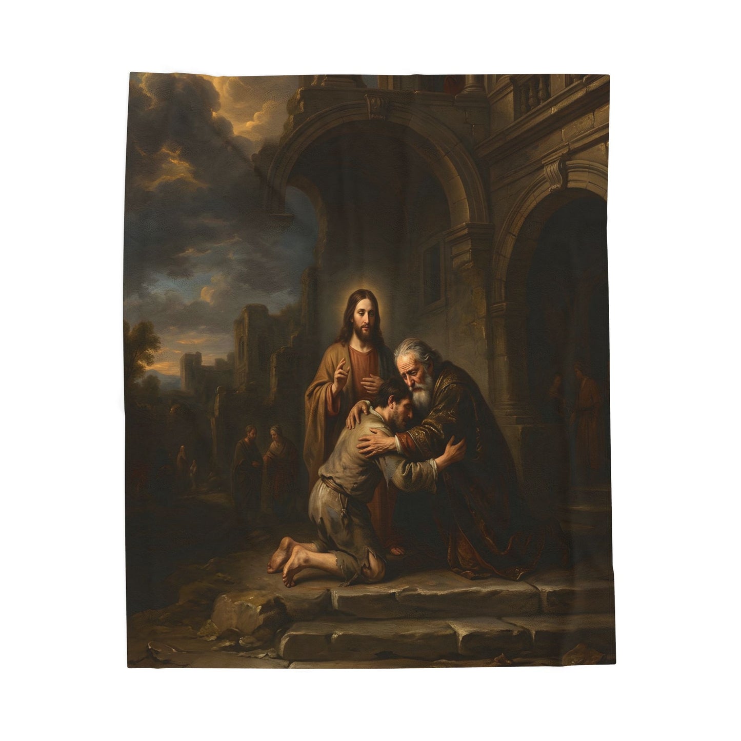 The prodigal son running toward his father - Plush Blanket